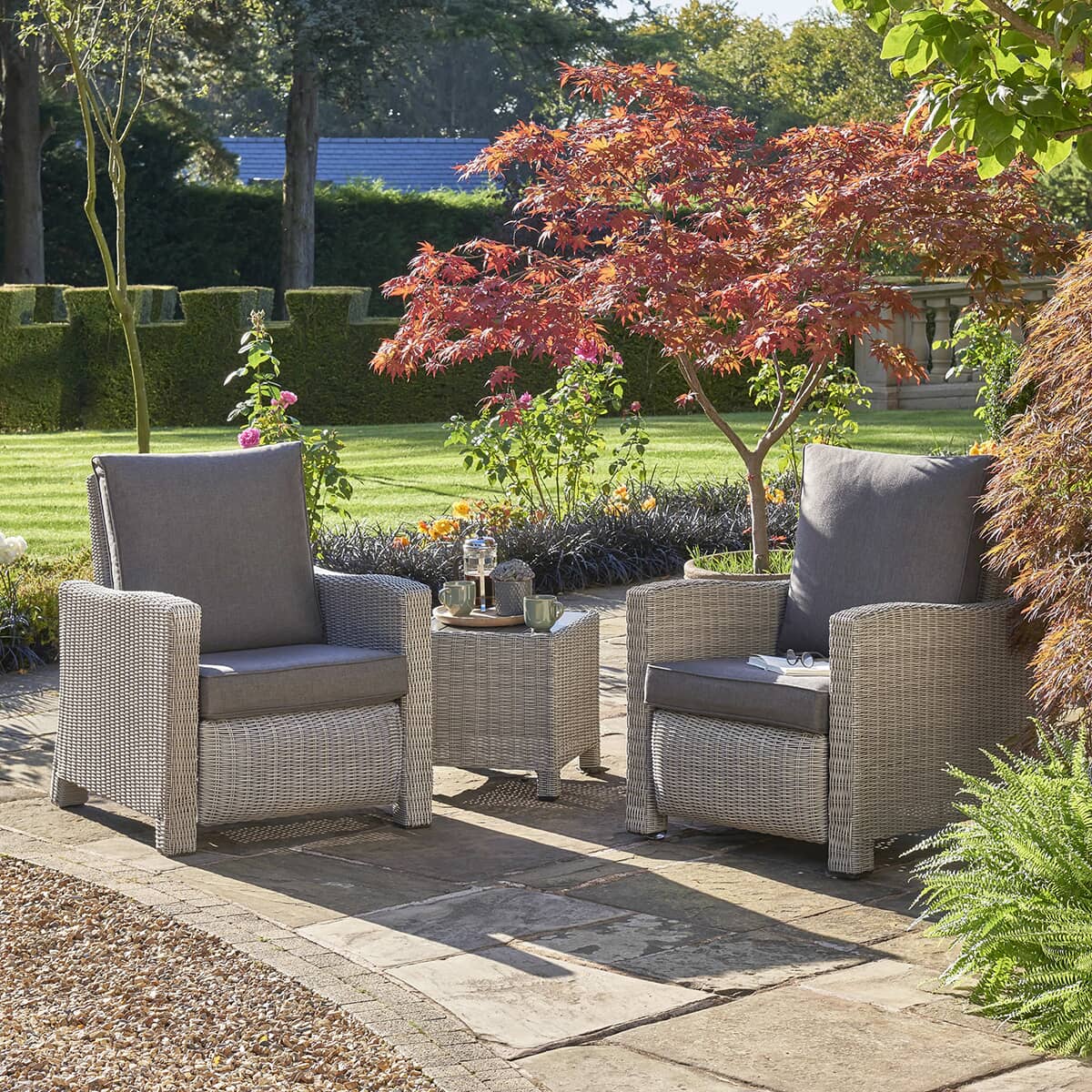 Kettler Palma Relaxer Duo Set Whitewash with Grey Taupe Cushions 0193338 5510C Garden Furniture World