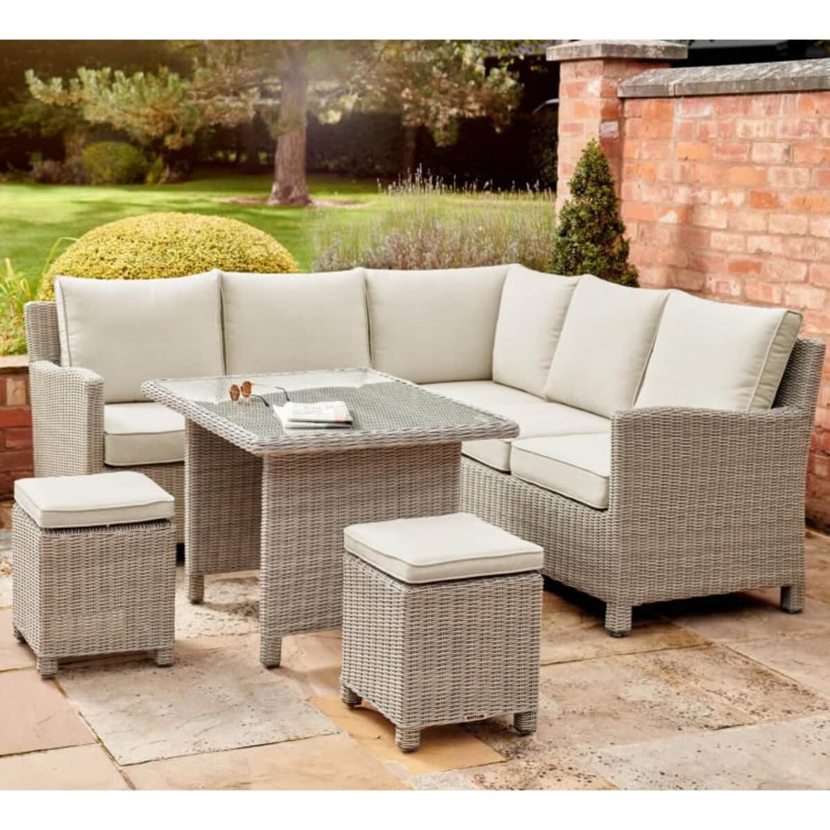 Kettler Palma Mini Corner Sofa and 2 x Stools Oyster (01933463310C) Garden Furniture World