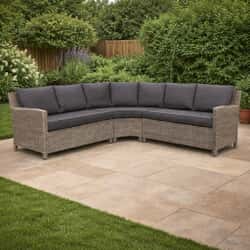 Kettler Palma Grande Corner Sofa Rattan with Grey Taupe Cushions