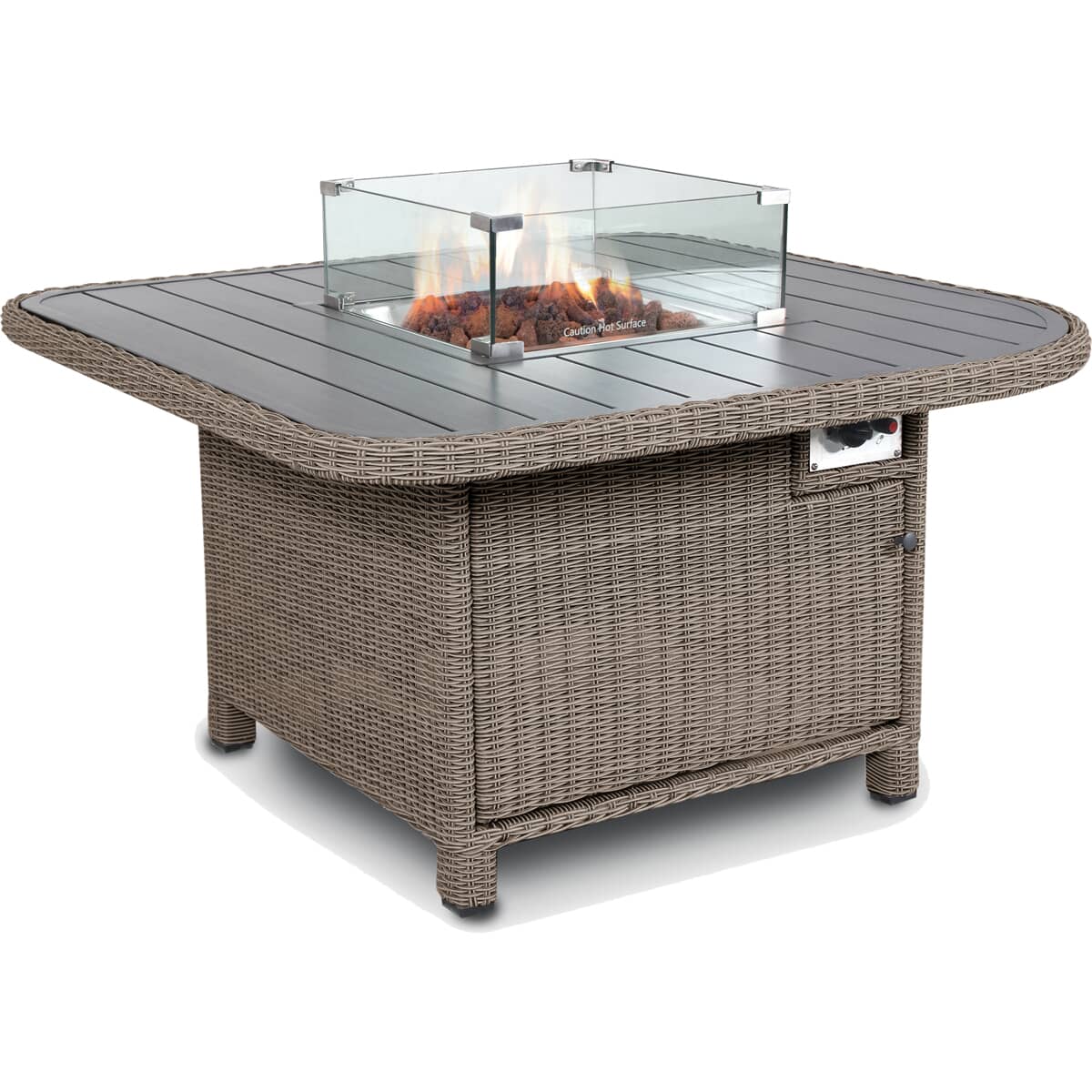 Kettler Palma Grande Fire Pit Table Rattan with Aluminium Slat