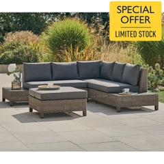 Kettler Palma Low Lounge Corner Set Rattan with Grey Taupe Cushions