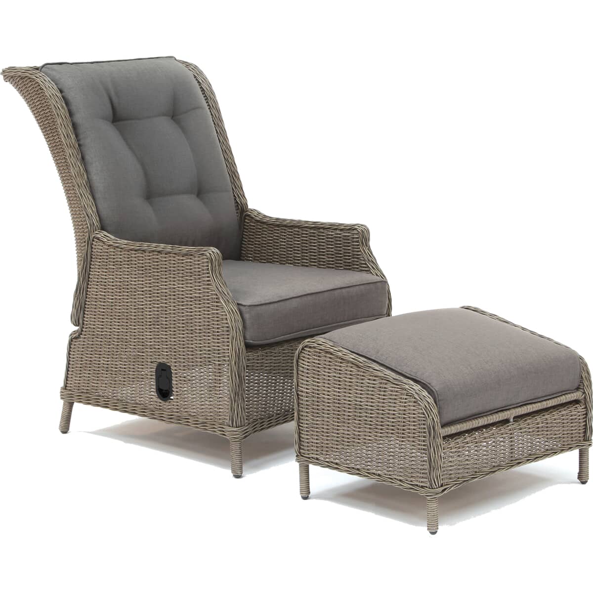 Kettler Palma Recliner with Footstool - Rattan with Grey Taupe Cushions