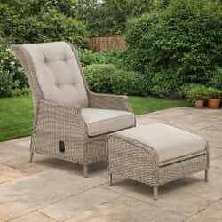 Kettler Palma Recliner with Footstool Oyster Weave And Stone Cushions