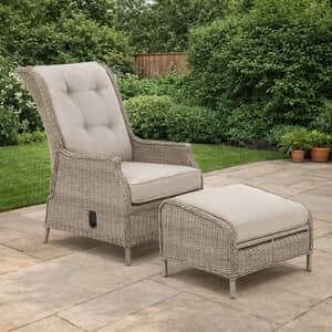 Kettler Palma Recliner with Footstool Oyster Weave And Stone Cushions