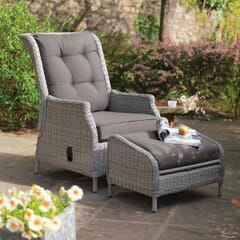 Kettler Palma Recliner with Footstool - Whitewash with Grey Taupe Cushions