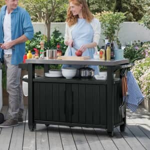Keter Outdoor Kitchen Unity Double BBQ Table - Anthracite