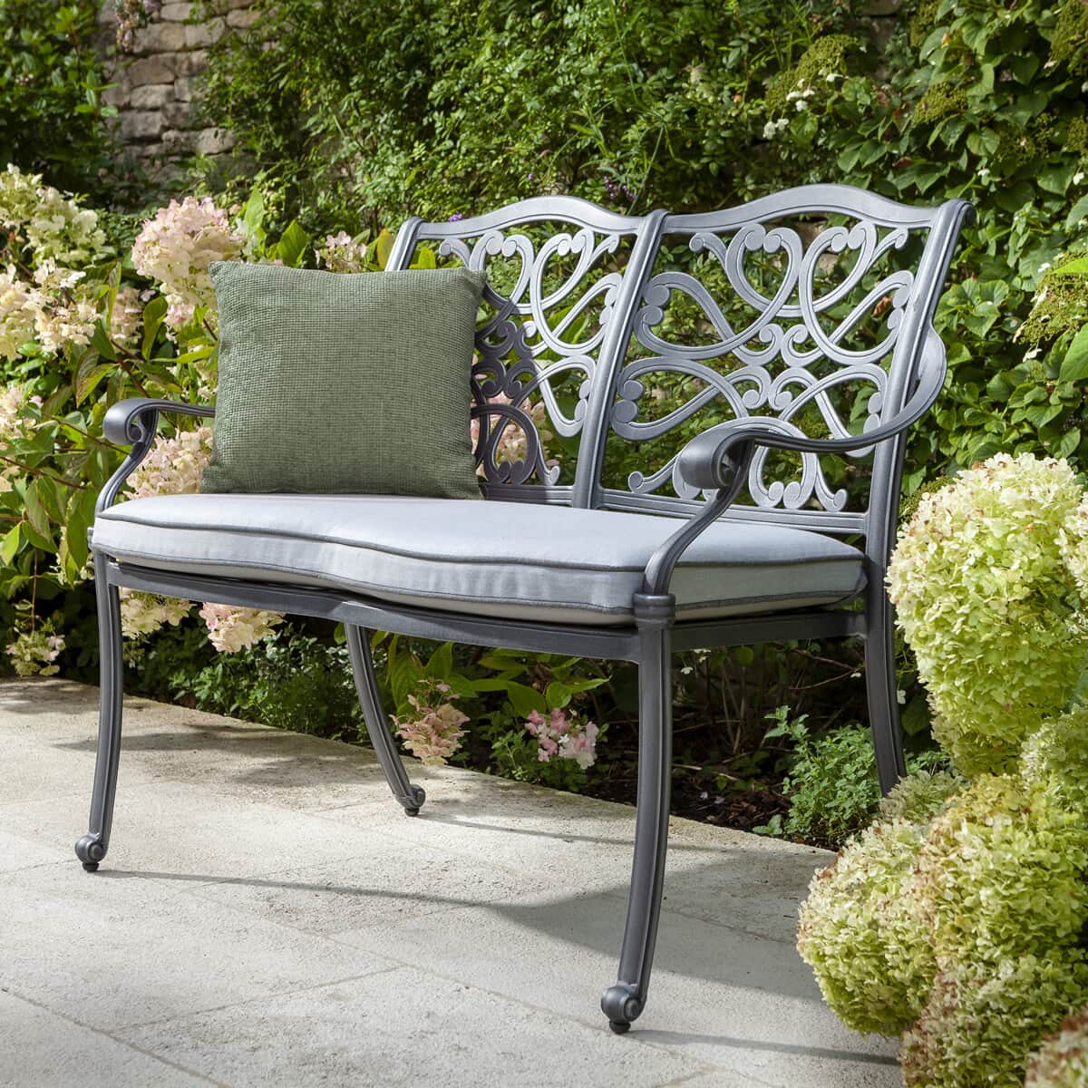 Hartman Capri 2 Seat Bench w/cushion Antique Grey - (60812688) - Garden ...