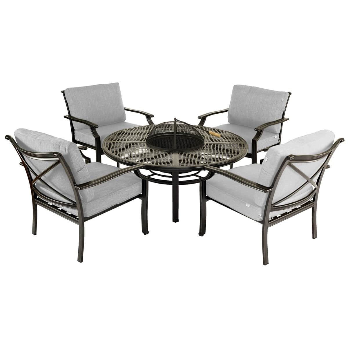Hartman Jamie Oliver Fire Pit Set Riven With Pewter Silver Cushions