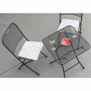 Alexander Rose Portofino Tea for 2 Folding Bistro Set with Grey Stripe Cushions