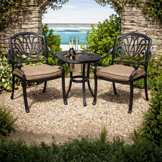 Hartman Amalfi Ice Bucket Bistro Set with Weatherready Cushions In Bronze Frame And Amber Cushions