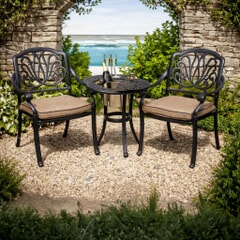 Hartman Amalfi Ice Bucket Bistro Set with Weatherready Cushions In Bronze Frame And Amber Cushions