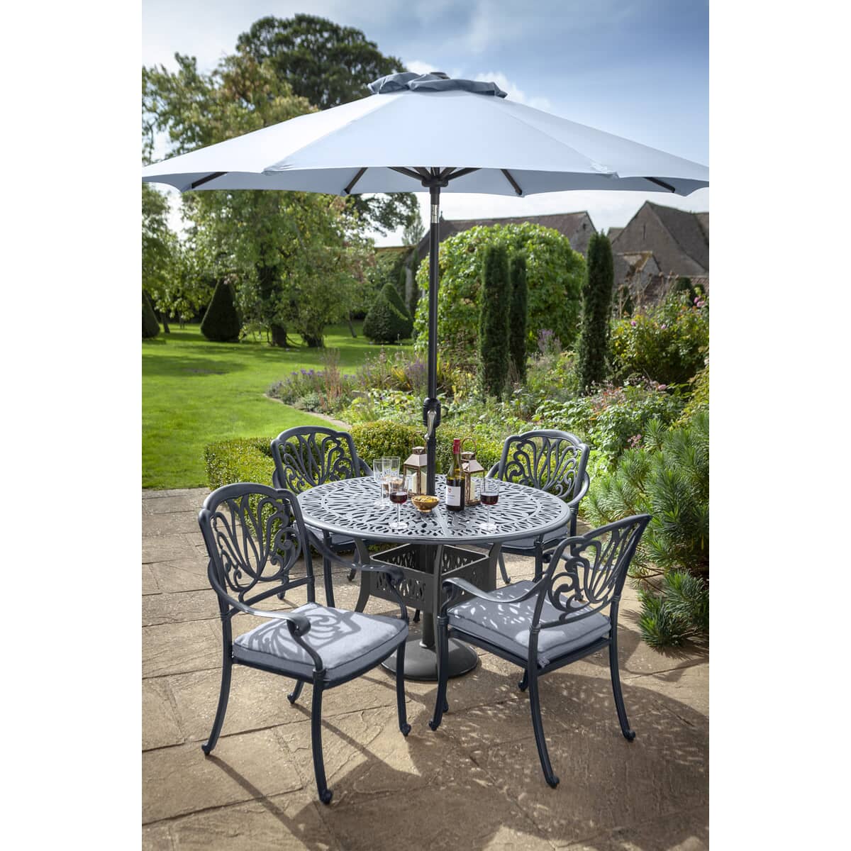 Hartman Amalfi 4 Seat Round Set Antique Grey/Platinum - (AMASET19AGP02) - Garden Furniture World
