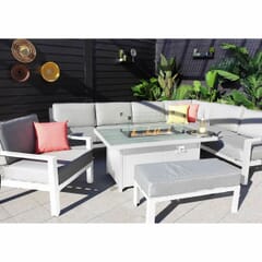 Hartman Apollo Rectangular Casual Dining Set With Gas Fire Pit Table Glacier