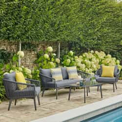 Bramblecrest Palermo 2 Seat Sofa with 2 Sofa Chairs  Coffee Table with Ceramic Glass Top - Anthracite