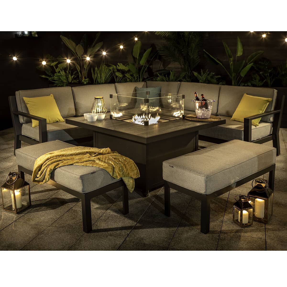 Hartman Apollo Square Gas Fire Pit Casual Dining Set Carbon/Silver