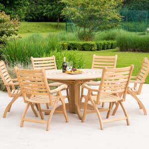 Alexander Rose Bengal Roble 6 Seat Round Folding Chair Dining Set with 3.5m Parasol