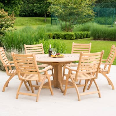 Alexander Rose Bengal Roble 6 Seat Round Folding Chair Dining Set with 3.5m Parasol