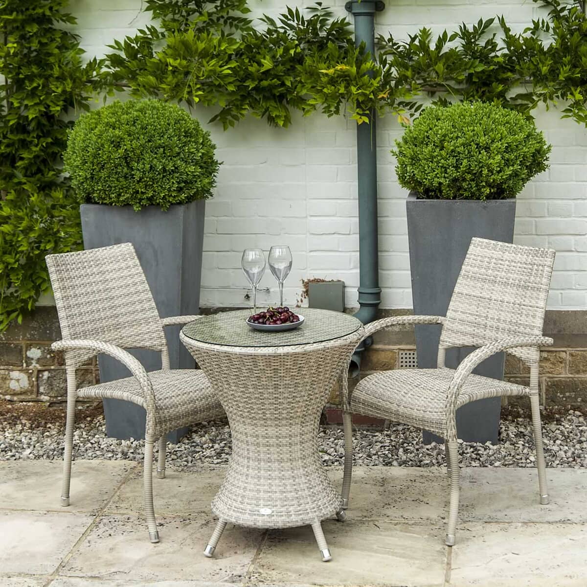 Alexander Rose Ocean Pearl 60cm Bistro Set With Stacking Armchairs