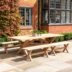 Alexander Rose Plank Teak Dining Table and Bench Set