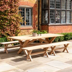 Alexander Rose Plank Teak Dining Table and Bench Set