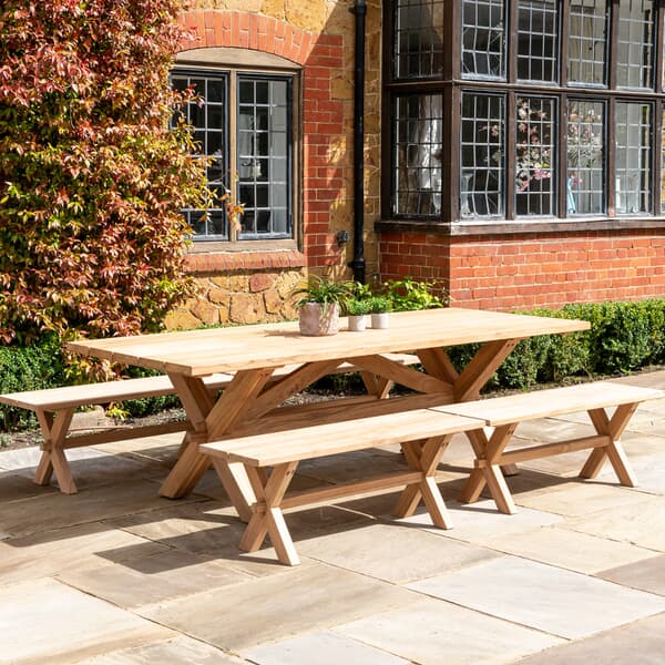 Alexander Rose Plank Teak Dining Table and Bench Set