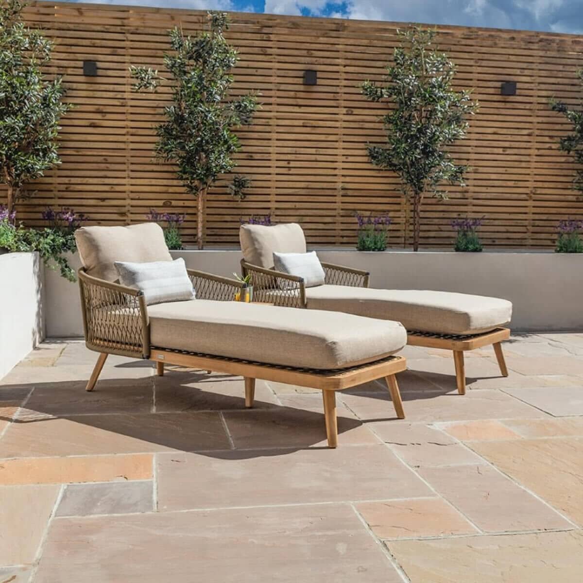 Maze Bali Double Sunlounger Set with Side Table Sandstone