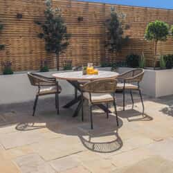 Maze Bali 4 Seat Round Dining Set Sandstone