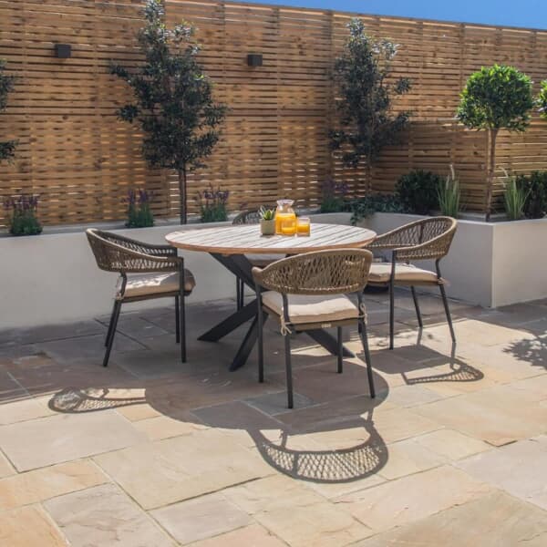 Maze Bali 4 Seat Round Dining Set Sandstone