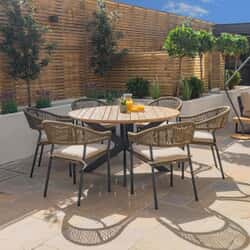 Maze Bali 6 Seat Round Dining Set Sandstone