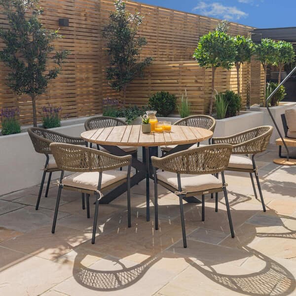 Maze Bali 6 Seat Round Dining Set Sandstone
