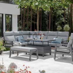 LG Outdoor Barcelona Modular Corner Dining Set with Lounge Chair and Adjustable Table