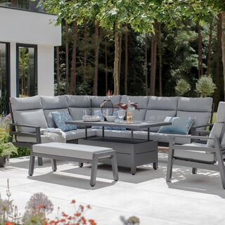 LG Outdoor Barcelona Modular Corner Dining Set with Lounge Chair and Adjustable Table