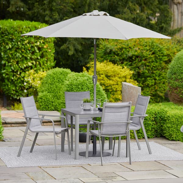 LG Outdoor Capri 4 Seat Dining Set with 2.5m Parasol