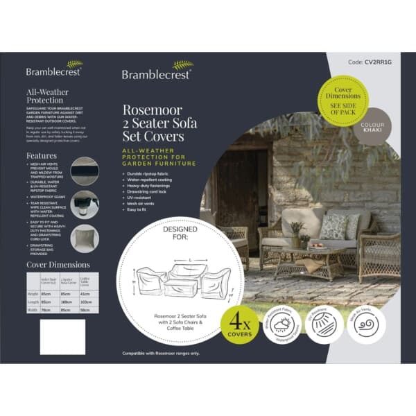 Bramblecrest RHS Rosemoor 2 Seat Sofa with 2 Sofa Chairs And Coffee Table Set Covers Khaki