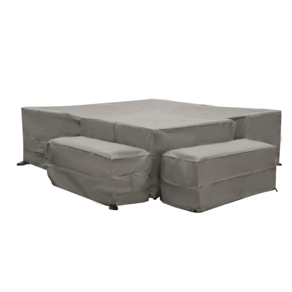 Bramblecrest Aluminium Square Corner Sofa with Dual Height Table  2 Benches Set Covers - San Marino / Tuscan