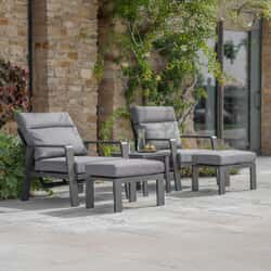 Bramblecrest Prague 2x Reclining Sofa Chairs with Footstools And Sinterstone Side Table Anthracite