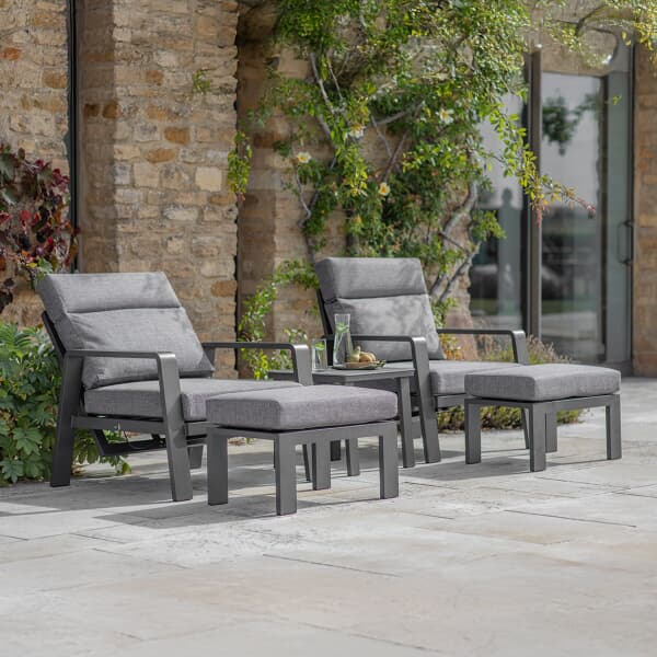 Bramblecrest Prague 2x Reclining Sofa Chairs with Footstools And Sinterstone Side Table Anthracite