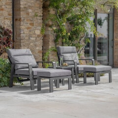 Bramblecrest Prague 2x Reclining Sofa Chairs with Footstools And Sinterstone Side Table Anthracite