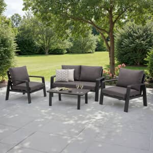 Bramblecrest Prague 2 Seat Sofa with 2 Sofa Chairs And Rectangle Coffee Table Anthracite