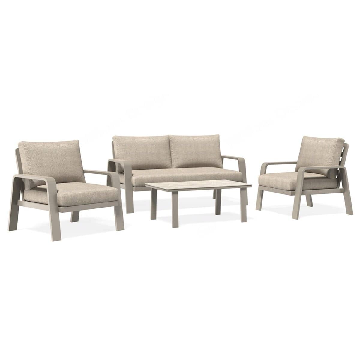Bramblecrest Prague 2 Seat Sofa with 2 Sofa Chairs With Rectangle Coffee Table Latte