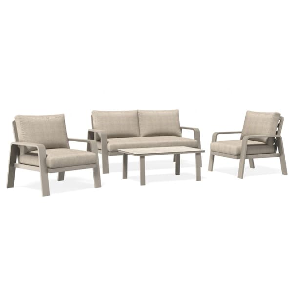 Bramblecrest Prague 2 Seat Sofa with 2 Sofa Chairs With Rectangle Coffee Table Latte