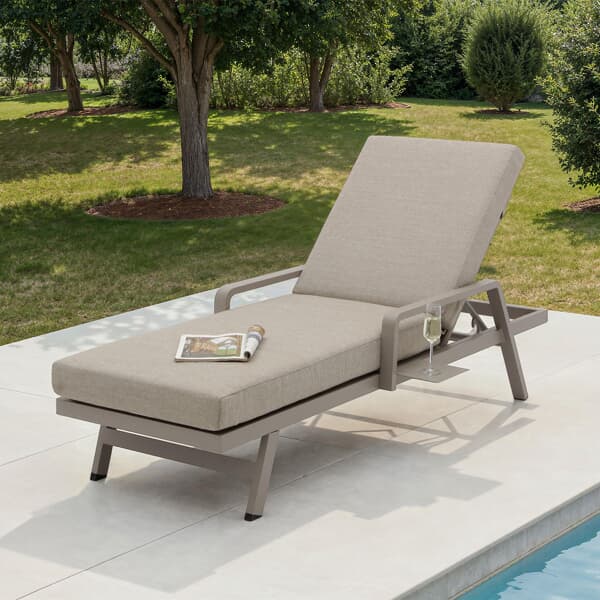 Bramblecrest Prague Lounger with Side Shelf Latte