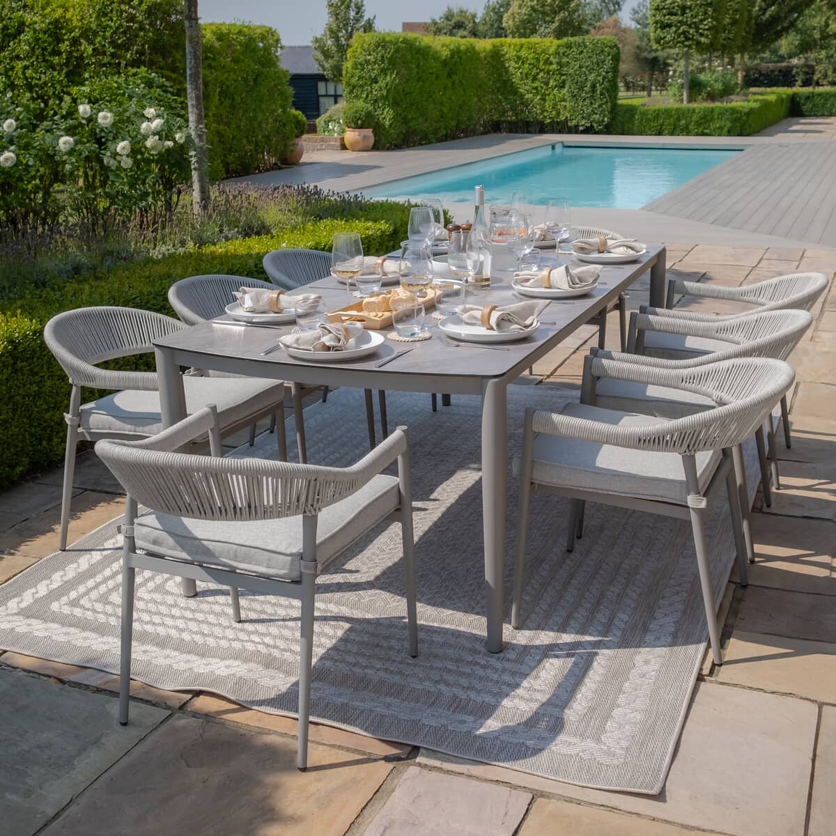Maze Florence Rope Weave Florence 8 Seat Rectangular Dining Set - Cool Linen