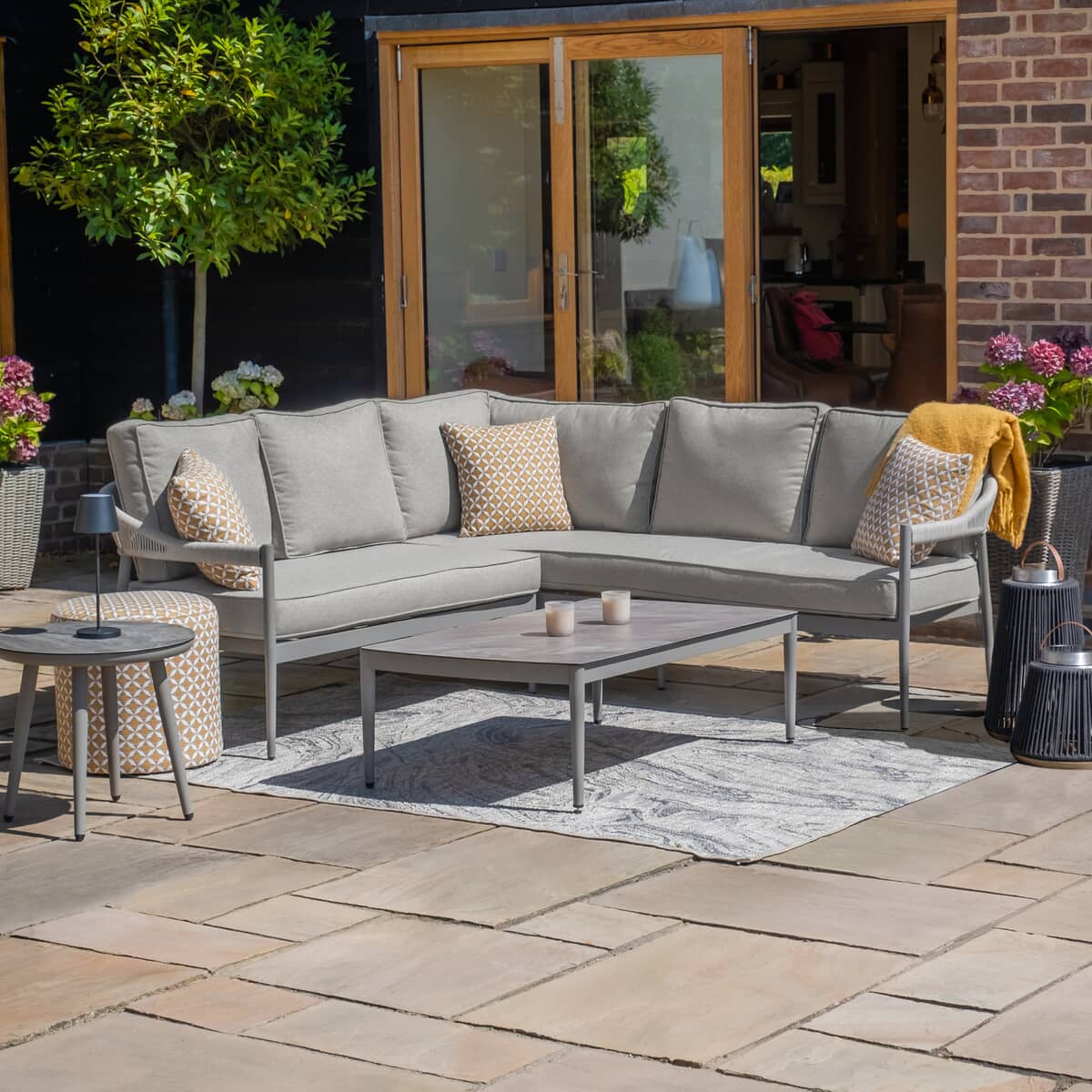 Maze Florence Rope Weave Small Corner Sofa Set with Rectangular Coffee Table - Cool Linen