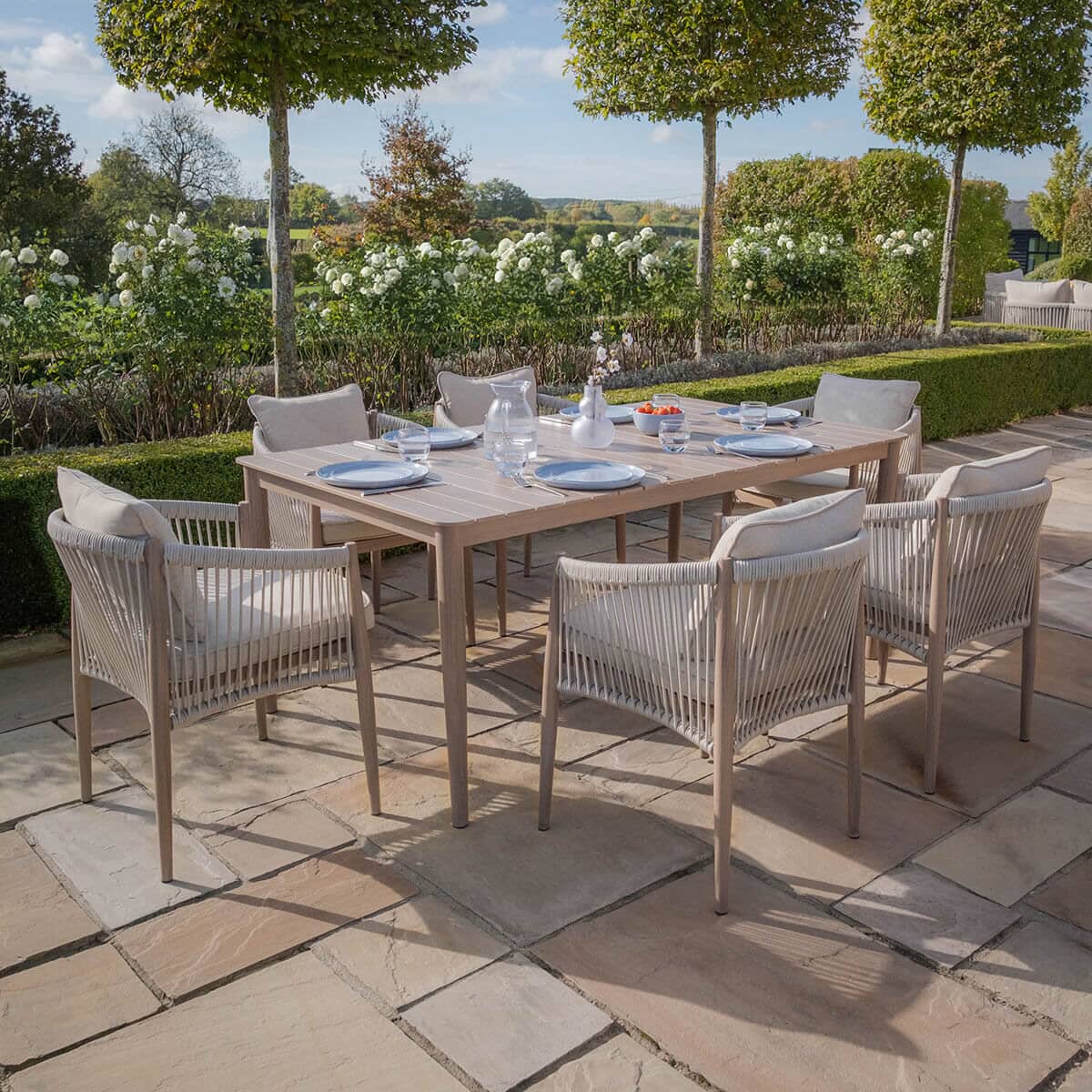Maze Havana Rope Weave 6 Seat Rectangular Dining Set - Natural Linen