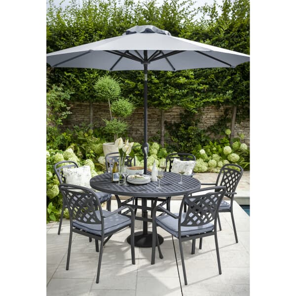 Hartman Berkeley 6 Seat Round Table Set Antique Grey/Platinum