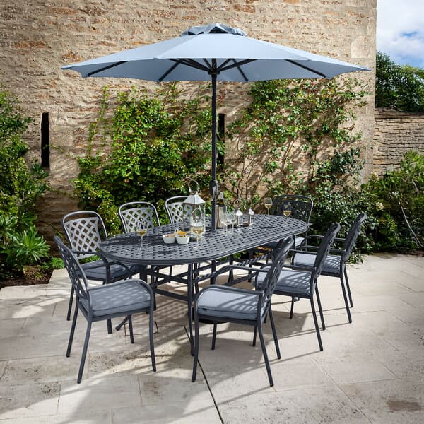 Hartman Berkeley 8 Seat Oval Table Set Antique Grey/Platinum