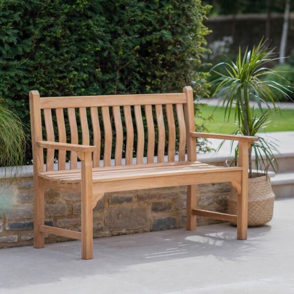 Bramblecrest Teak 2 Seat Bench with Curved Back and Flat Arms