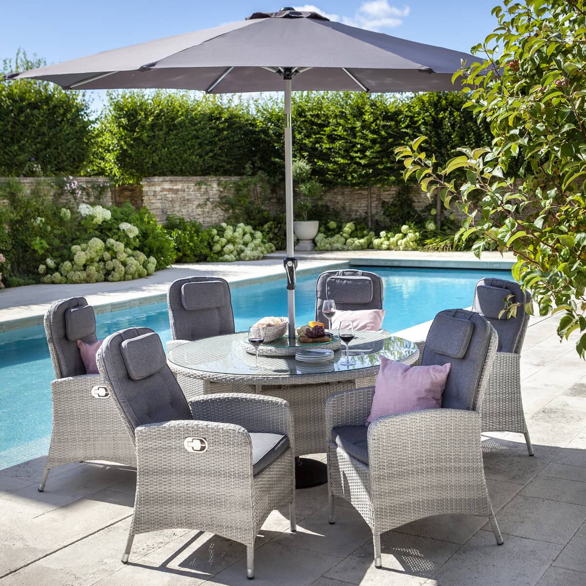 Hartman Curve 6 Seat Reclining Set with Lazy Susan Cool Grey/Charcoal