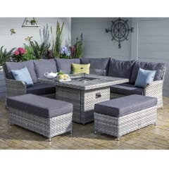 Hartman Heritage Tuscan Grand Square Casual Dining Set with Gas Fire Pit Ash/Slate